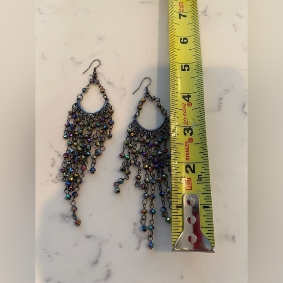Paparazzi Gunmetal Metro Confetti Oil Spill Multi Color Tear Drop Earrings - Picture 10 of 10
